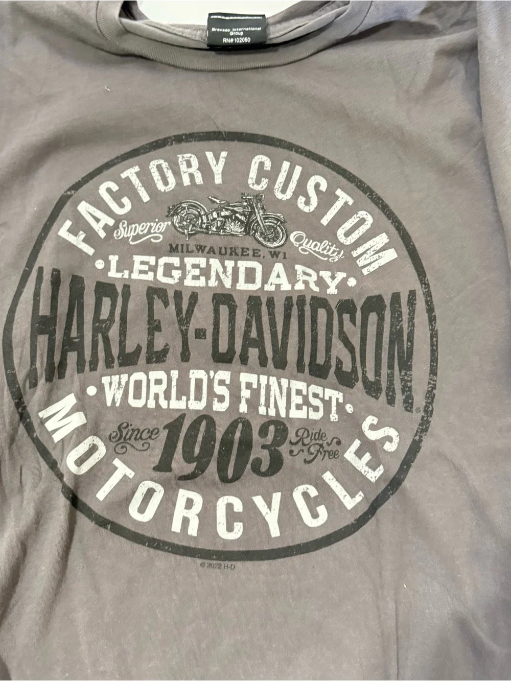 Harley-Davidson Gray Short-Sleeve Tee with Circular Factory Custom‎ Logo